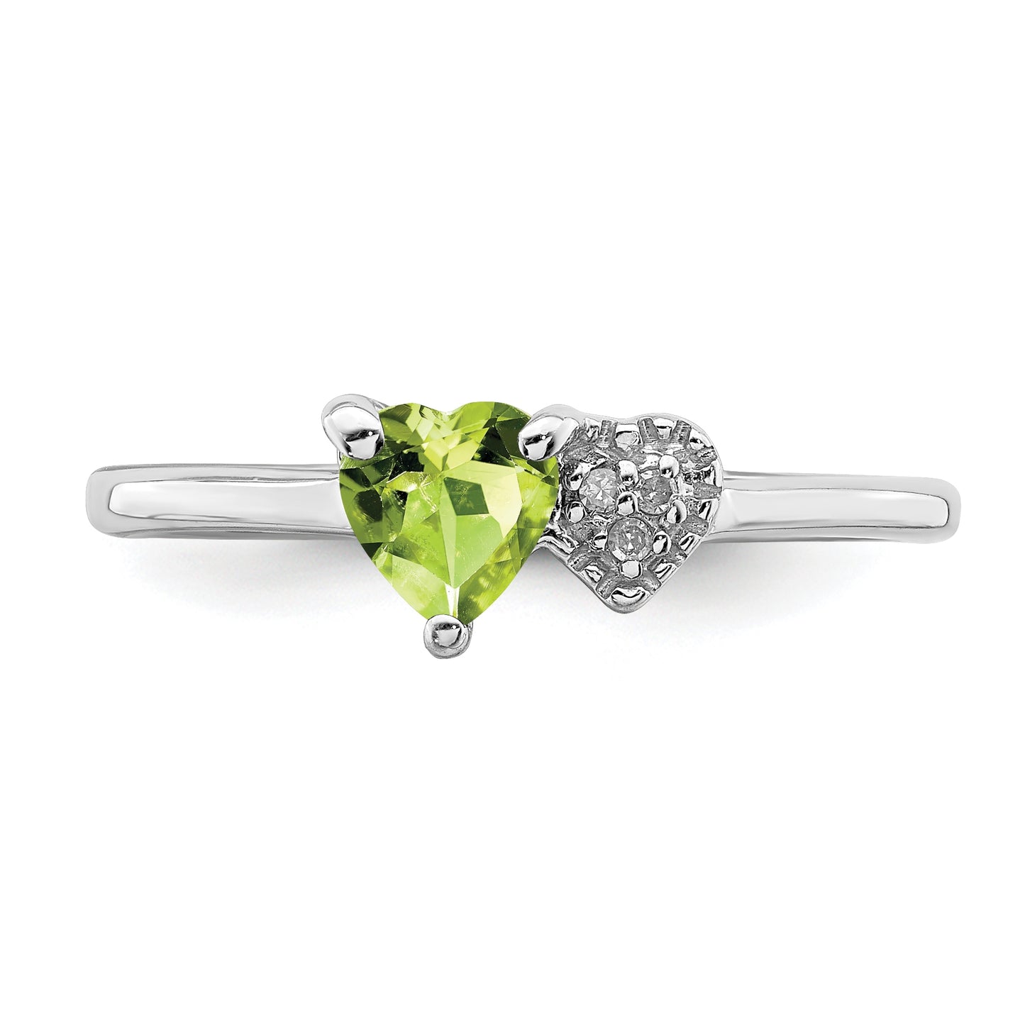 Sterling Silver Rhodium plated Polished Peridot and Diamond Ring, Size 7