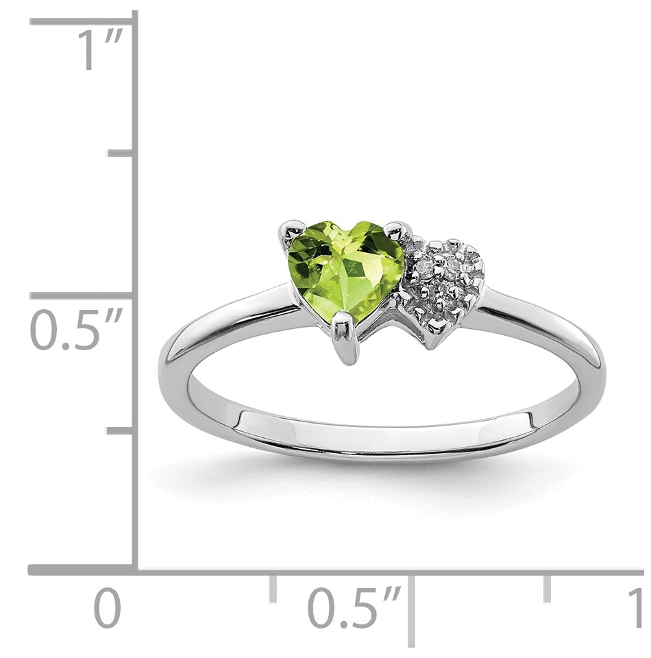 Sterling Silver Rhodium plated Polished Peridot and Diamond Ring, Size 7