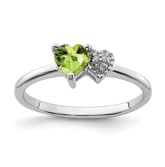 Sterling Silver Rhodium plated Polished Peridot and Diamond Ring, Size 7