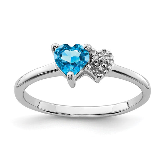 Sterling Silver Rhodium plated Polished Blue Topaz and Diamond Ring, Size 6