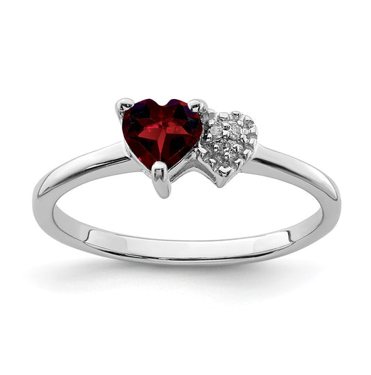 Sterling Silver Rhodium plated Polished Garnet and Diamond Ring, Size 6