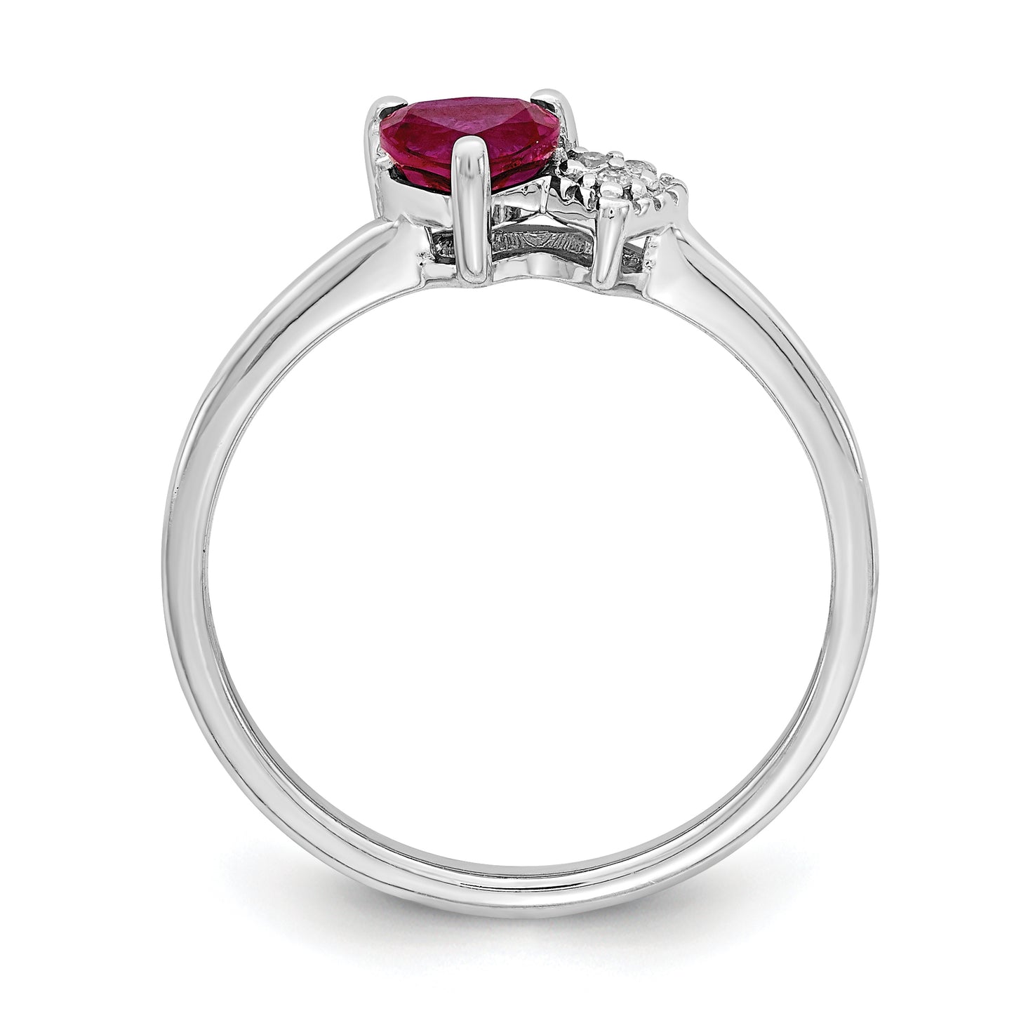 Sterling Silver Rhodium plated Polished Created Ruby and Diamond Ring, Size 7