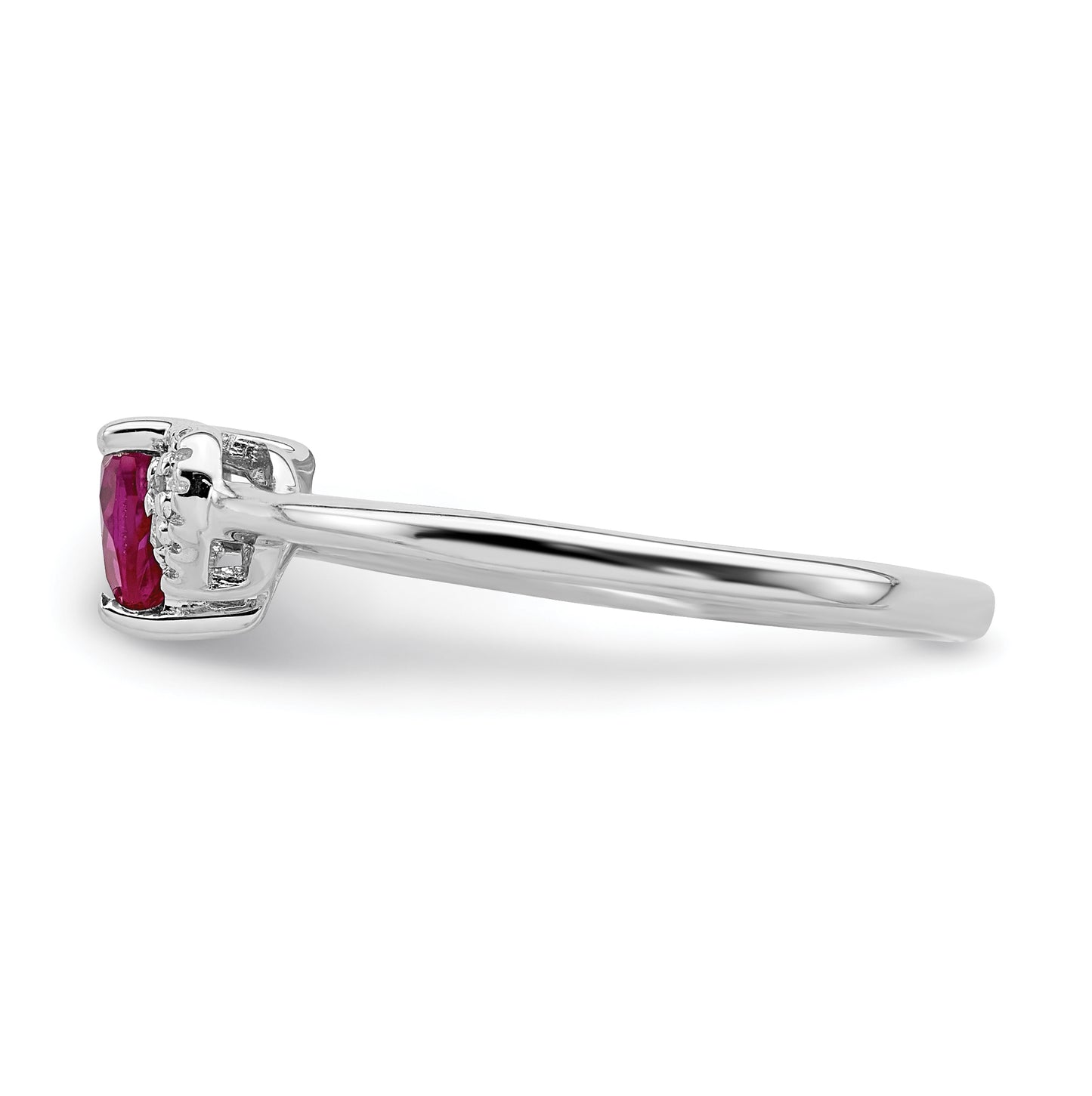 Sterling Silver Rhodium plated Polished Created Ruby and Diamond Ring, Size 7