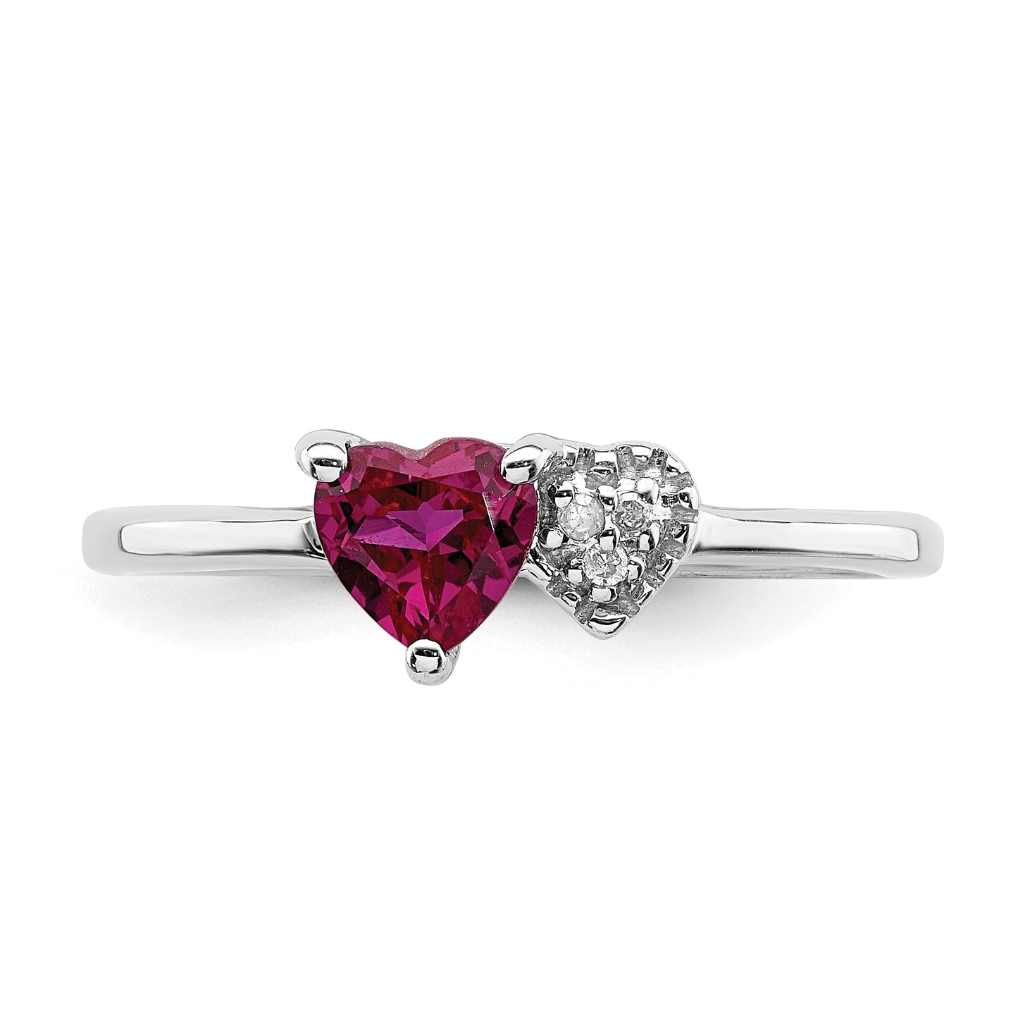 Sterling Silver Rhodium plated Polished Created Ruby and Diamond Ring, Size 7