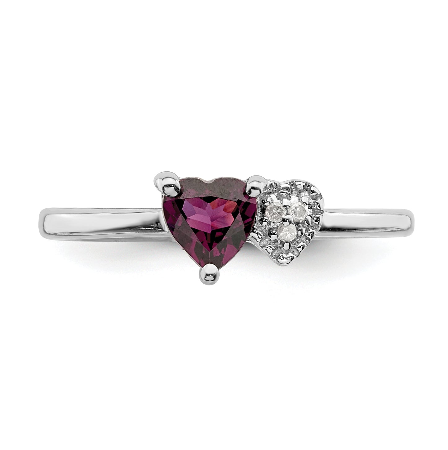 Sterling Silver Rhodium plated Rhodolite Garnet and Diamond Ring, Size 8