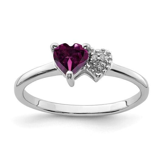 Sterling Silver Rhodium plated Rhodolite Garnet and Diamond Ring, Size 7