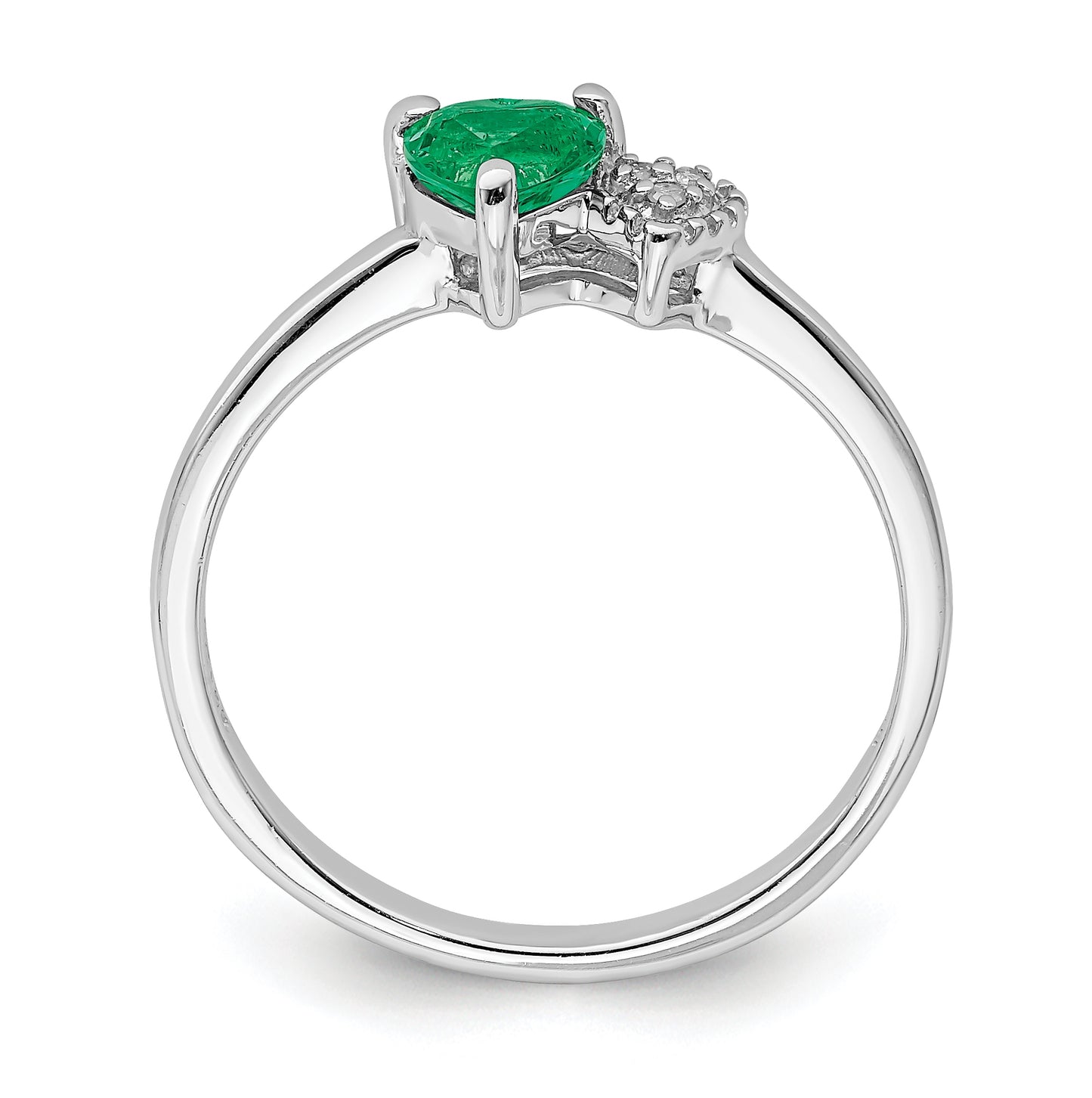 Sterling Silver Rhodium plated Cr Emerald and Diamond Ring, Size 8
