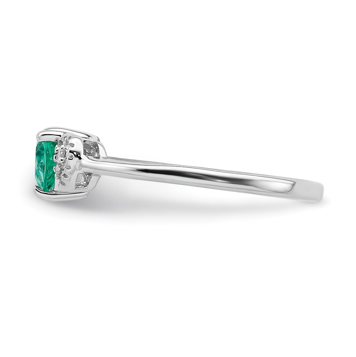 Sterling Silver Rhodium plated Cr Emerald and Diamond Ring, Size 8