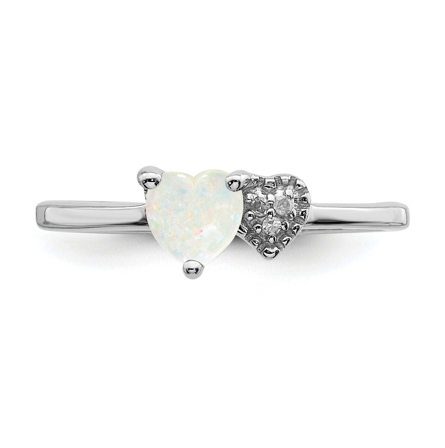 Sterling Silver Rhodium plated Lab Created Opal and Diamond Ring, Size 6