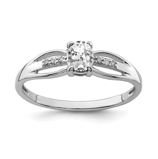 Sterling Silver Rhodium Plated Diamond White Topaz Ring, Size 8