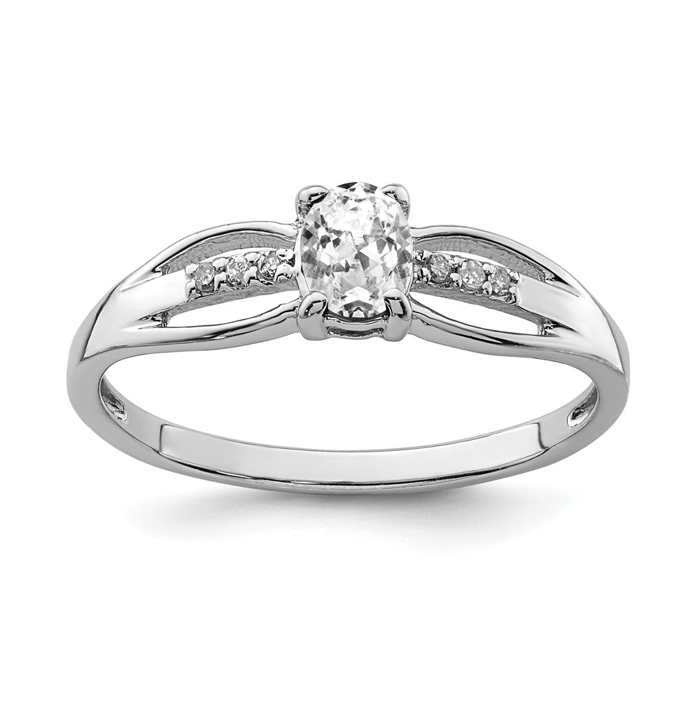 Sterling Silver Rhodium Plated Diamond White Topaz Ring, Size 7