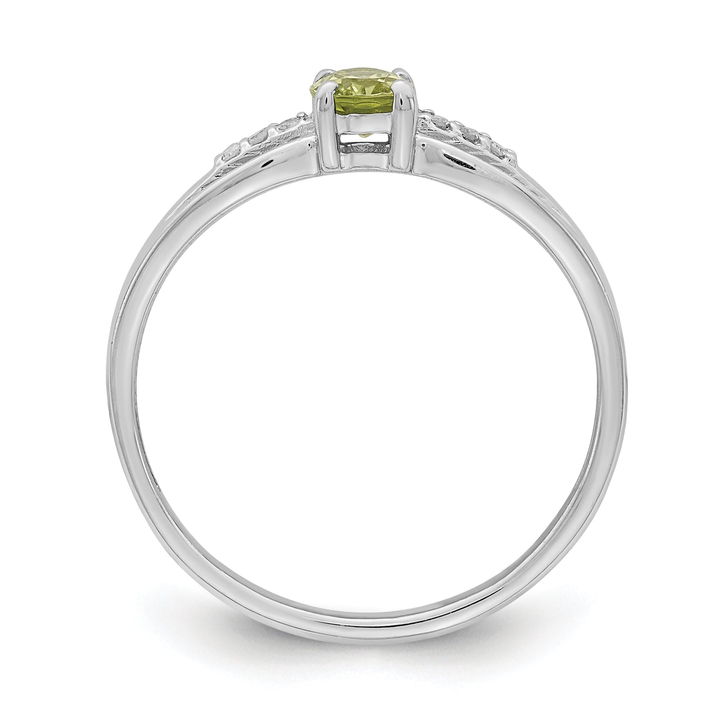 Sterling Silver Rhodium Plated Diamond Peridot Ring, Size 7
