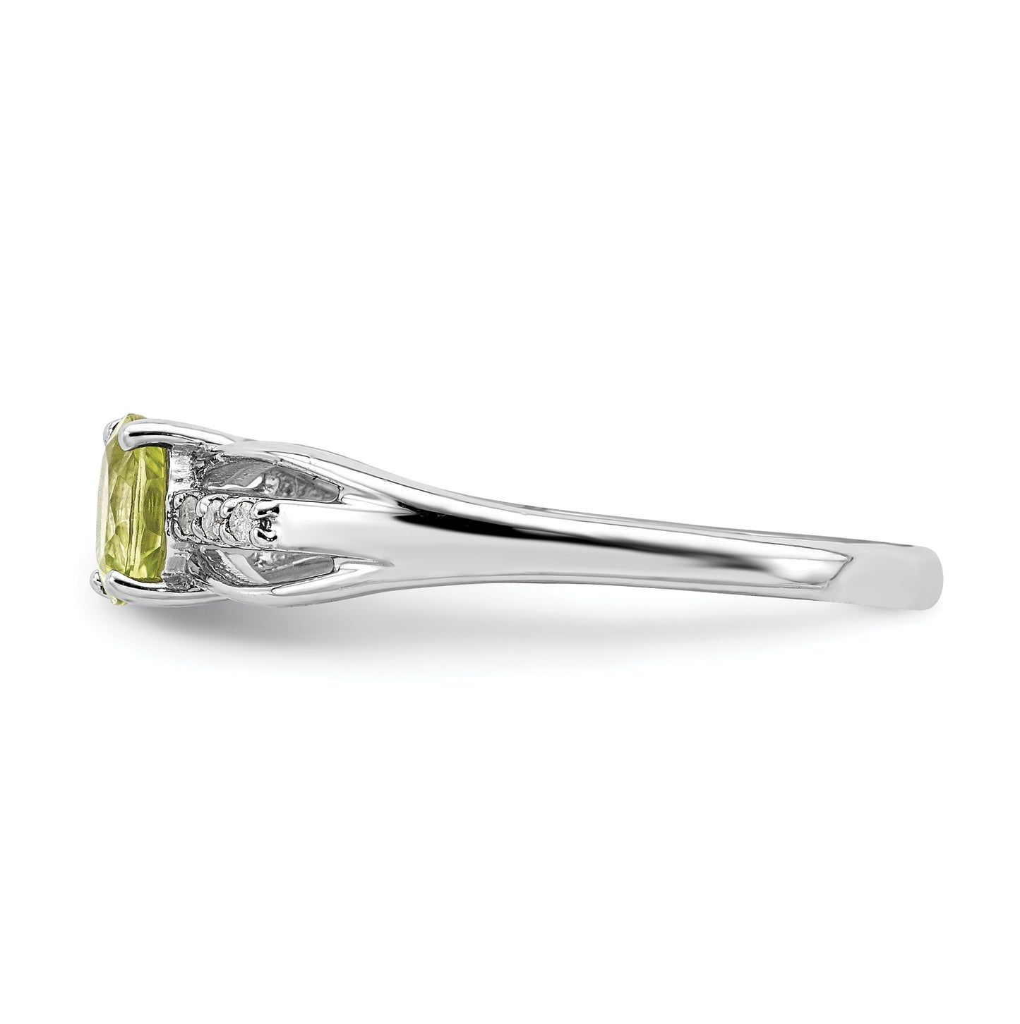 Sterling Silver Rhodium Plated Diamond Peridot Ring, Size 8
