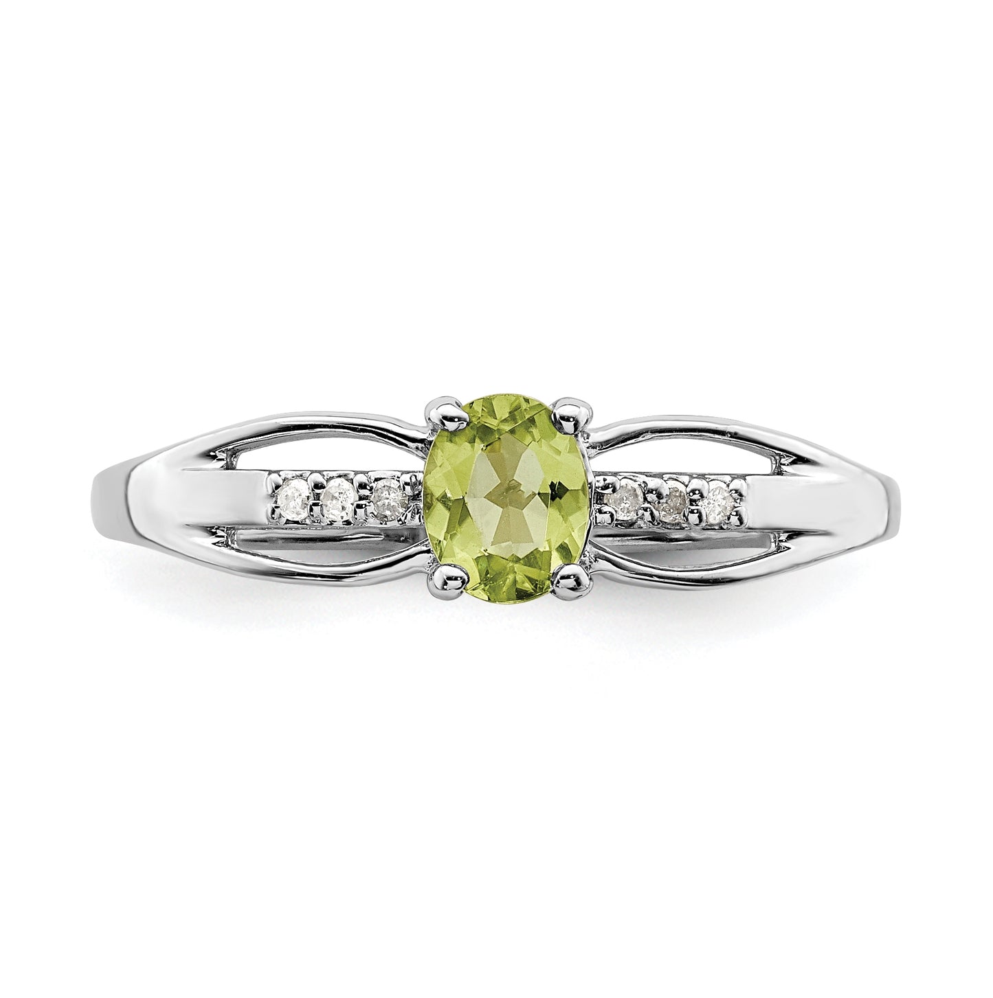 Sterling Silver Rhodium Plated Diamond Peridot Ring, Size 6