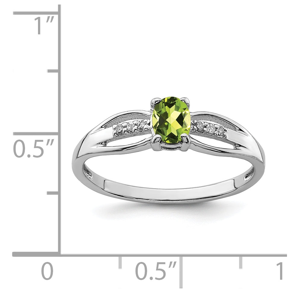 Sterling Silver Rhodium Plated Diamond Peridot Ring, Size 8