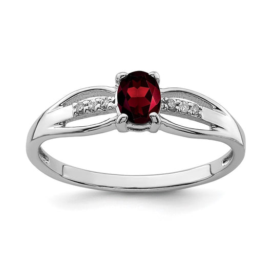 Sterling Silver Rhodium Plated Diamond Garnet Ring, Size 8