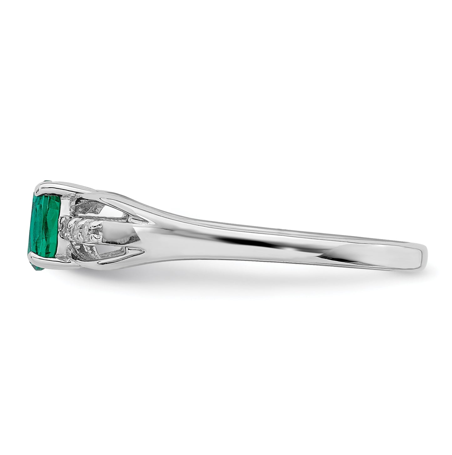 Sterling Silver Rhodium Plated Diamond Created Emerald Ring, Size 7