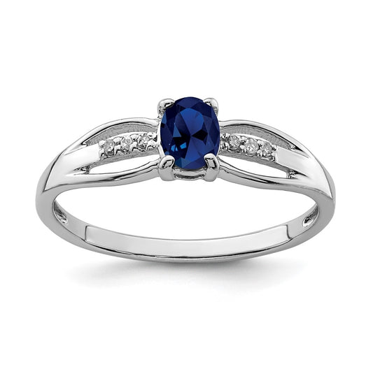 Sterling Silver Rhodium Plated Diamond Created Sapphire Ring, Size 8