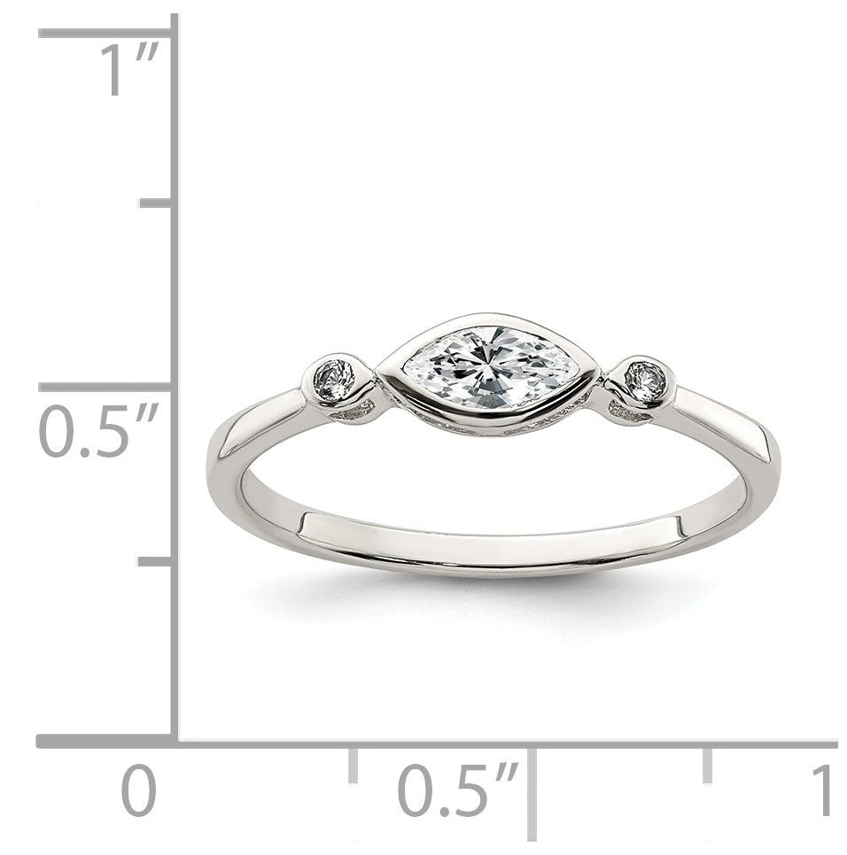 Sterling Silver Rhodium plated Polished White Topaz Ring, Size 7