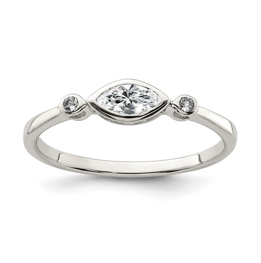 Sterling Silver Rhodium plated Polished White Topaz Ring, Size 7