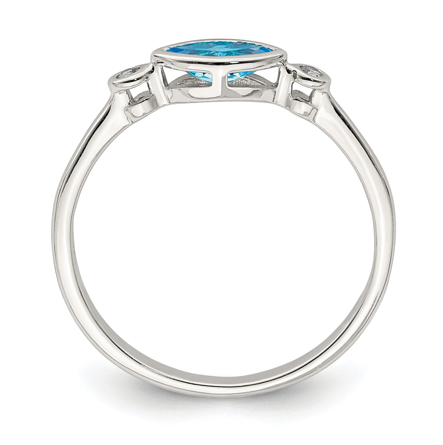 Sterling Silver Rhodium plated Polished Blue Topaz/White Topaz Ring, Size 7