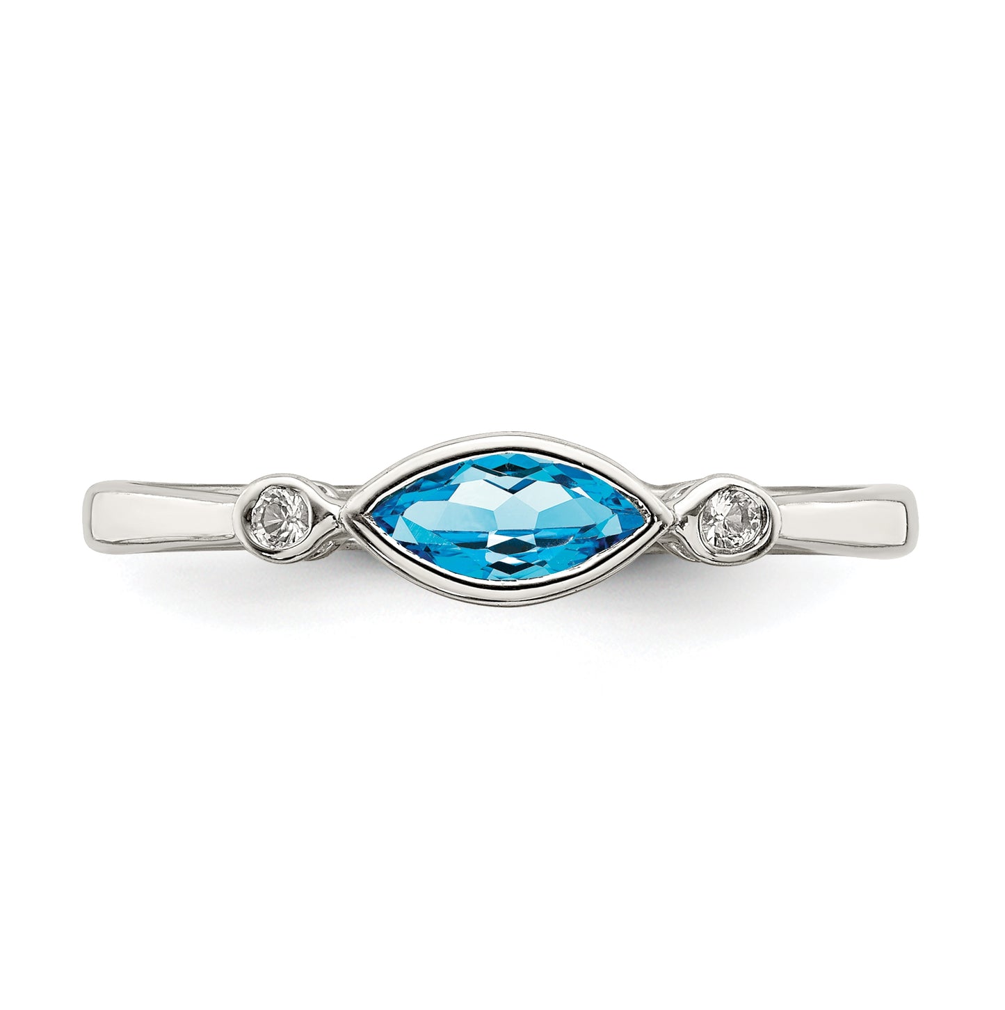 Sterling Silver Rhodium plated Polished Blue Topaz/White Topaz Ring, Size 7