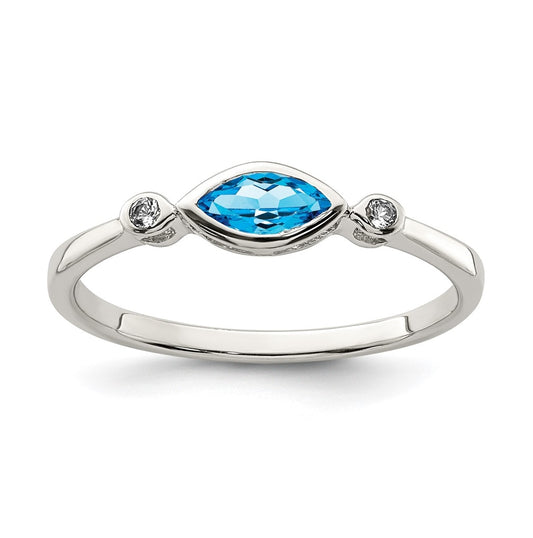 Sterling Silver Rhodium plated Polished Blue Topaz/White Topaz Ring, Size 7