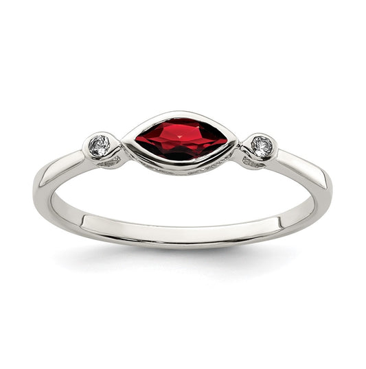 Sterling Silver Rhodium plated Polished Garnet and White Topaz Ring, Size 7