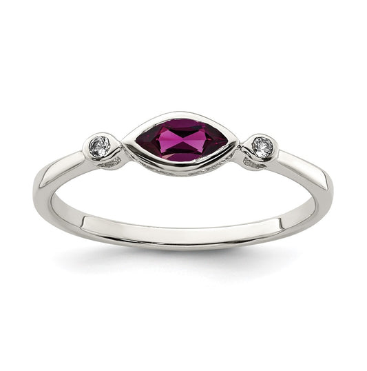 Sterling Silver Rhodium plated Polished Rhololite and White Topaz Ring, Size 8