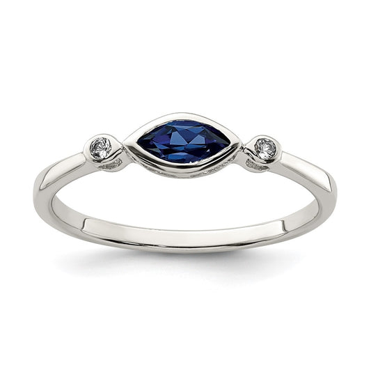 Sterling Silver Rhodium Plated Polished Created Sapphire/White Topaz Ring, Size 7