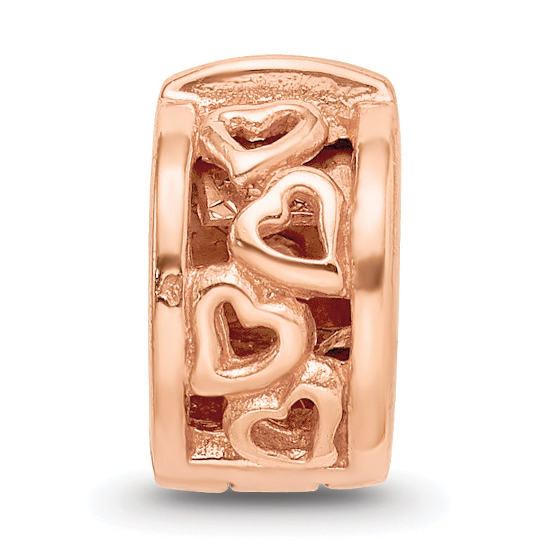 Sterling Silver Reflections Rose Gold plated Hearts Clip Bead