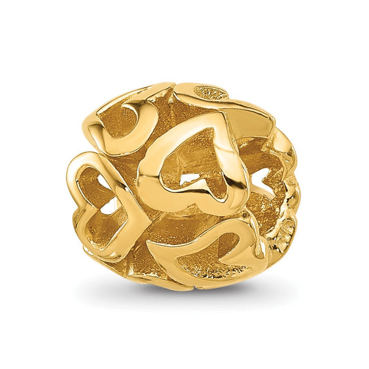 Sterling Silver Reflections Gold plated Multiple Hearts Bead
