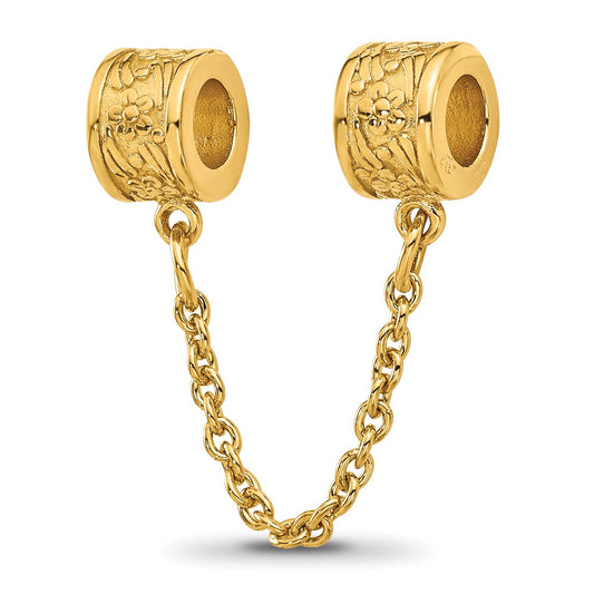 Sterling Silver Reflections Gold plated Floral Safety Chain Bead
