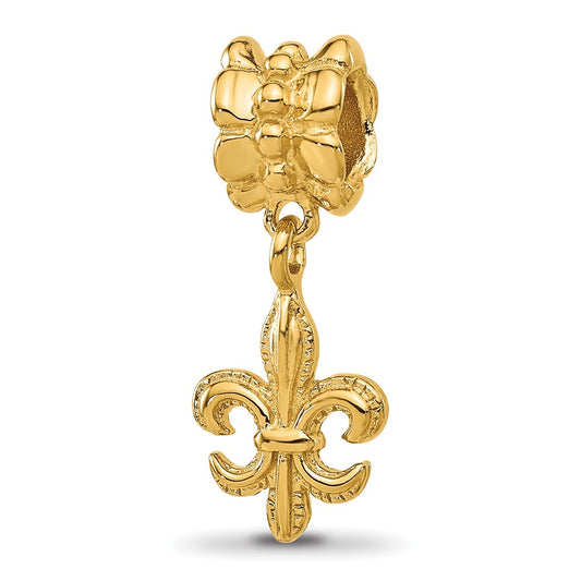 Sterling Silver Reflections Gold plated Fleur De Lis Dangle Bead