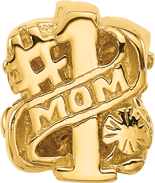 Sterling Silver Reflections Gold plated Number 1 Mom Floral Bead