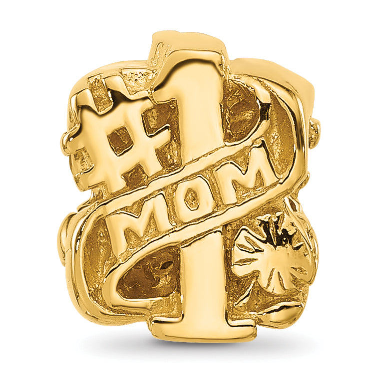 Sterling Silver Reflections Gold plated Number 1 Mom Floral Bead