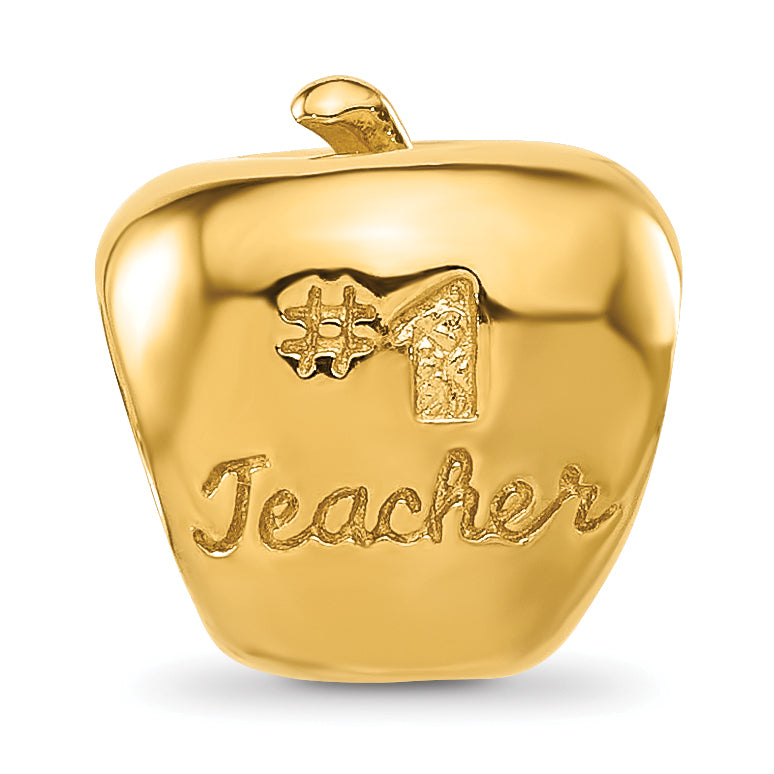 Sterling Silver Reflections Gold plated Number 1 Teacher Apple Bead