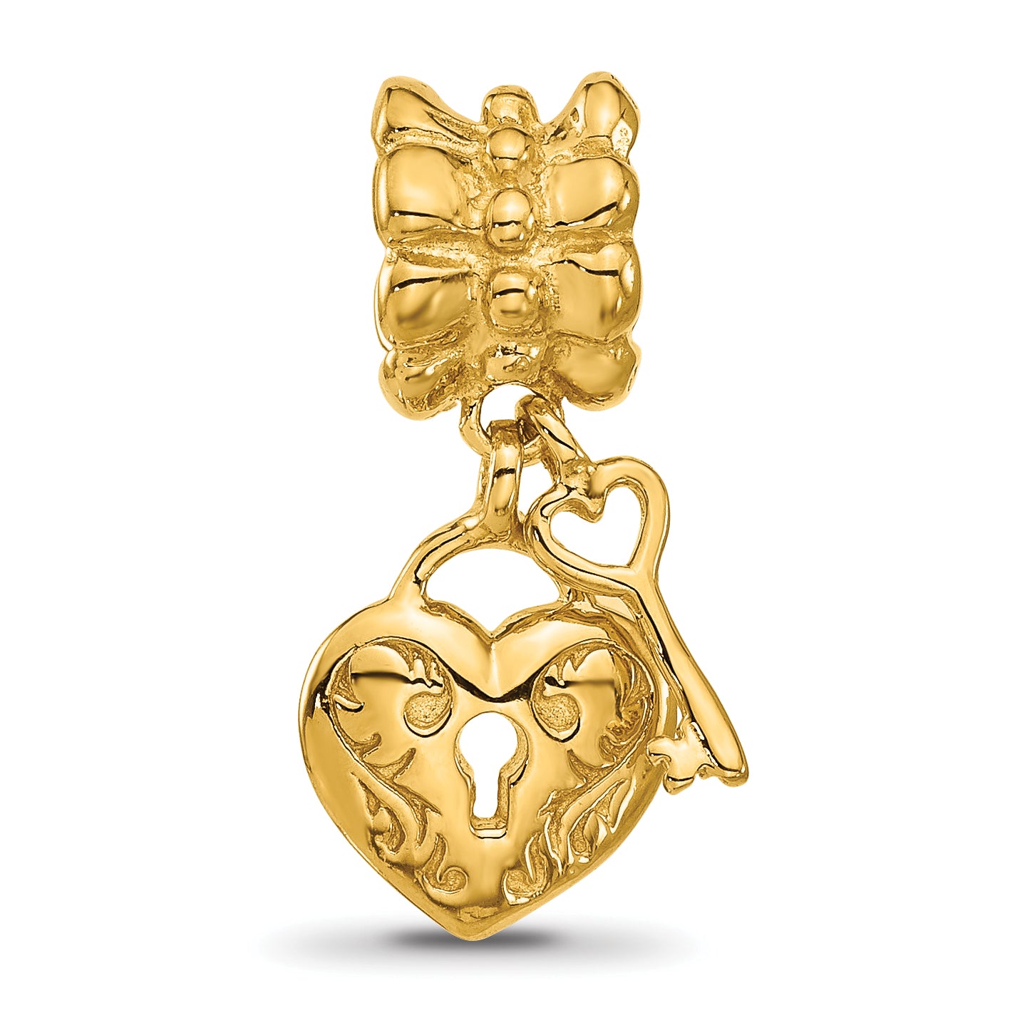 Sterling Silver Reflections Gold plated Heart and Key Dangle Bead