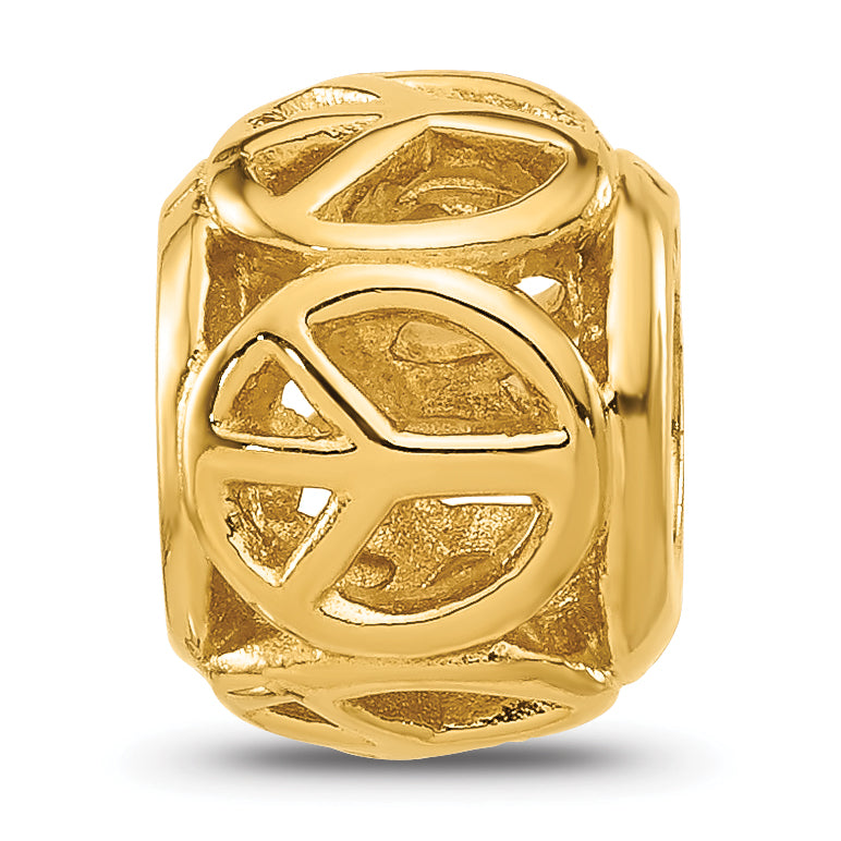 Sterling Silver Reflections Gold plated Peace Signs Bead