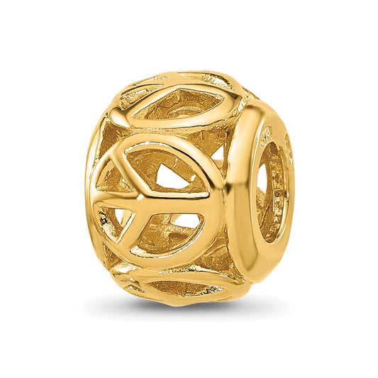 Sterling Silver Reflections Gold plated Peace Signs Bead