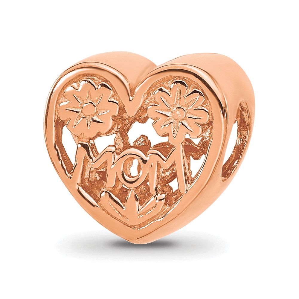 Sterling Silver Reflections Rose Gold plated Floral Mom Heart Bead