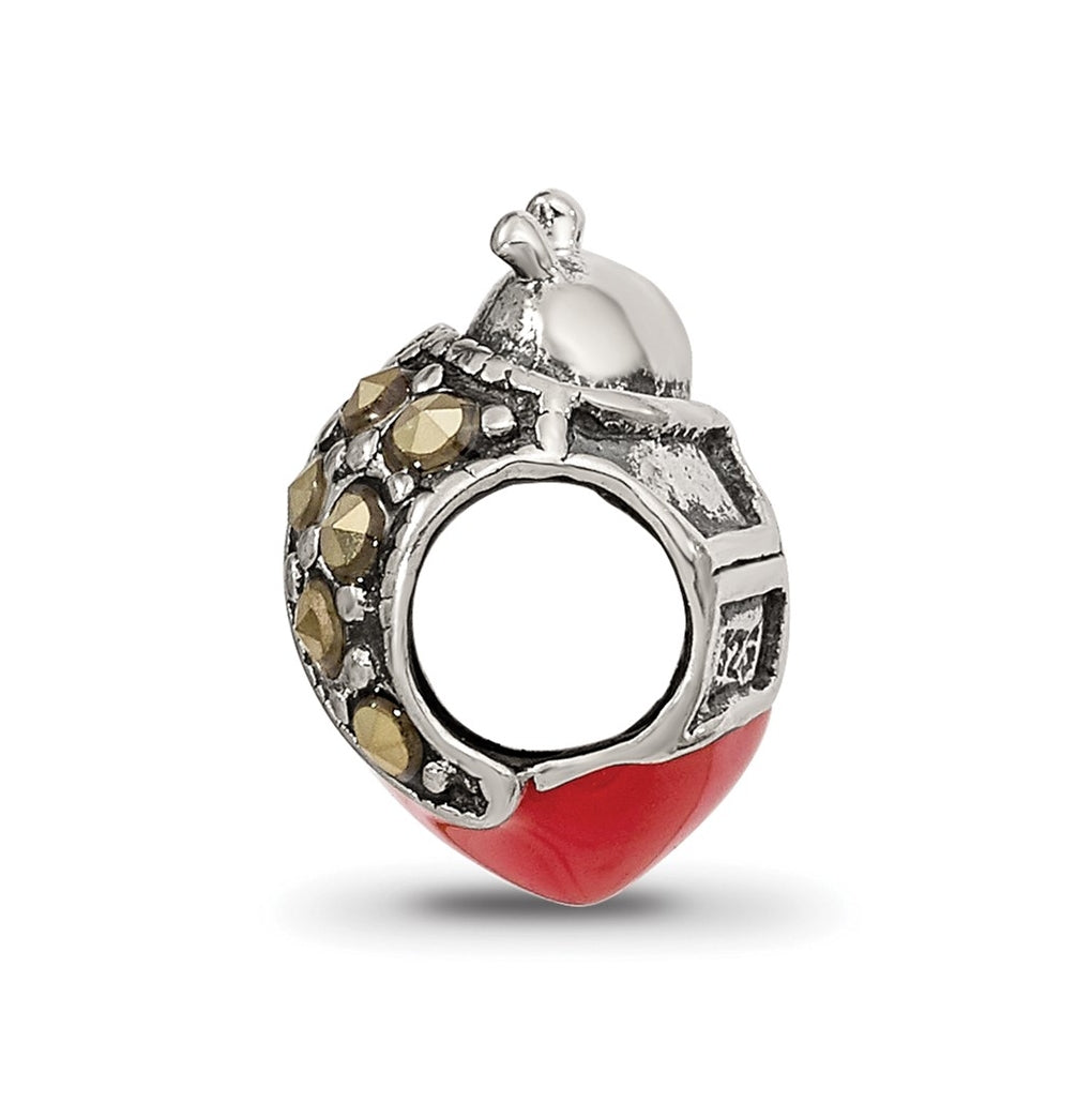 Sterling Silver Reflections Enameled & Marcasite Ladybug Bead – Elegant Jewelry Gift for Birthday, Anniversary, Engagement, Wedding