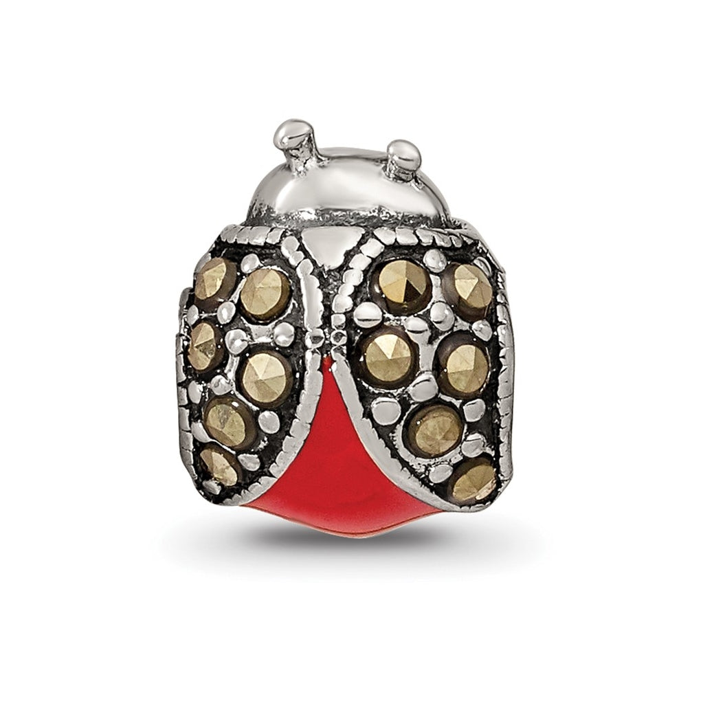 Sterling Silver Reflections Enameled & Marcasite Ladybug Bead – Elegant Jewelry Gift for Birthday, Anniversary, Engagement, Wedding