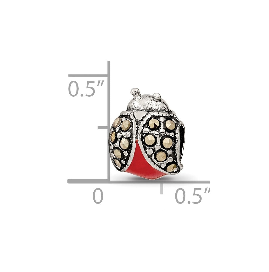 Sterling Silver Reflections Enameled & Marcasite Ladybug Bead – Elegant Jewelry Gift for Birthday, Anniversary, Engagement, Wedding