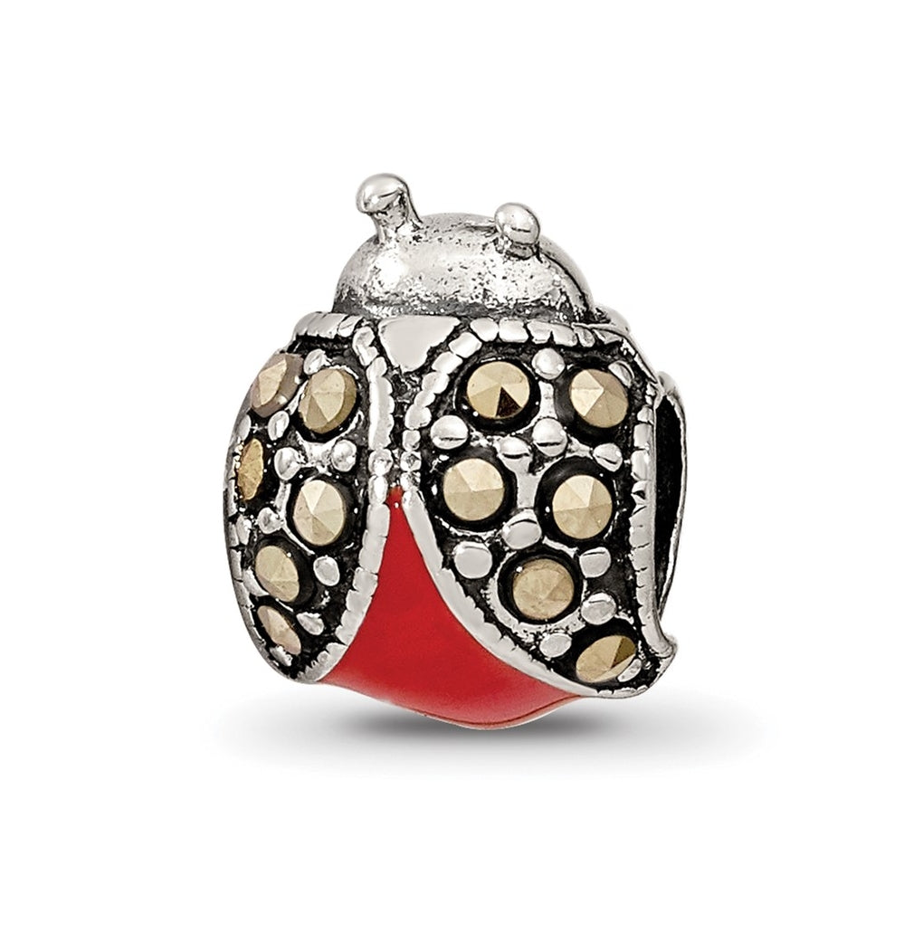 Sterling Silver Reflections Enameled & Marcasite Ladybug Bead – Elegant Jewelry Gift for Birthday, Anniversary, Engagement, Wedding