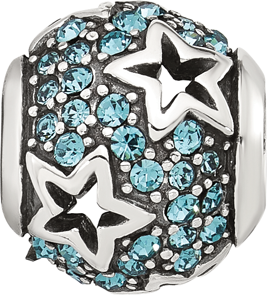 Sterling Silver Reflections Blue Cubic Zirconia Stars Round Bead