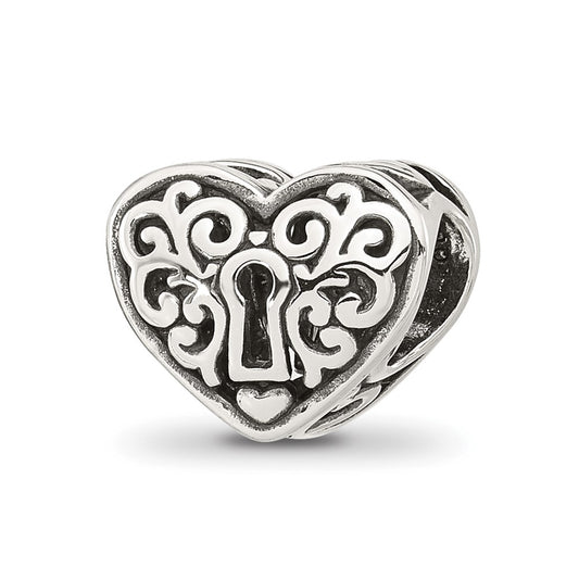 Sterling Silver Reflections Polished Heart Lock Bead
