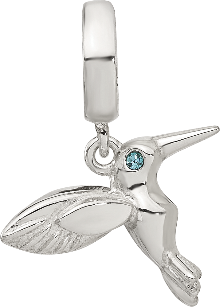 Sterling Silver Reflections Blue Cubic Zirconia Hummingbird Dangle Bead