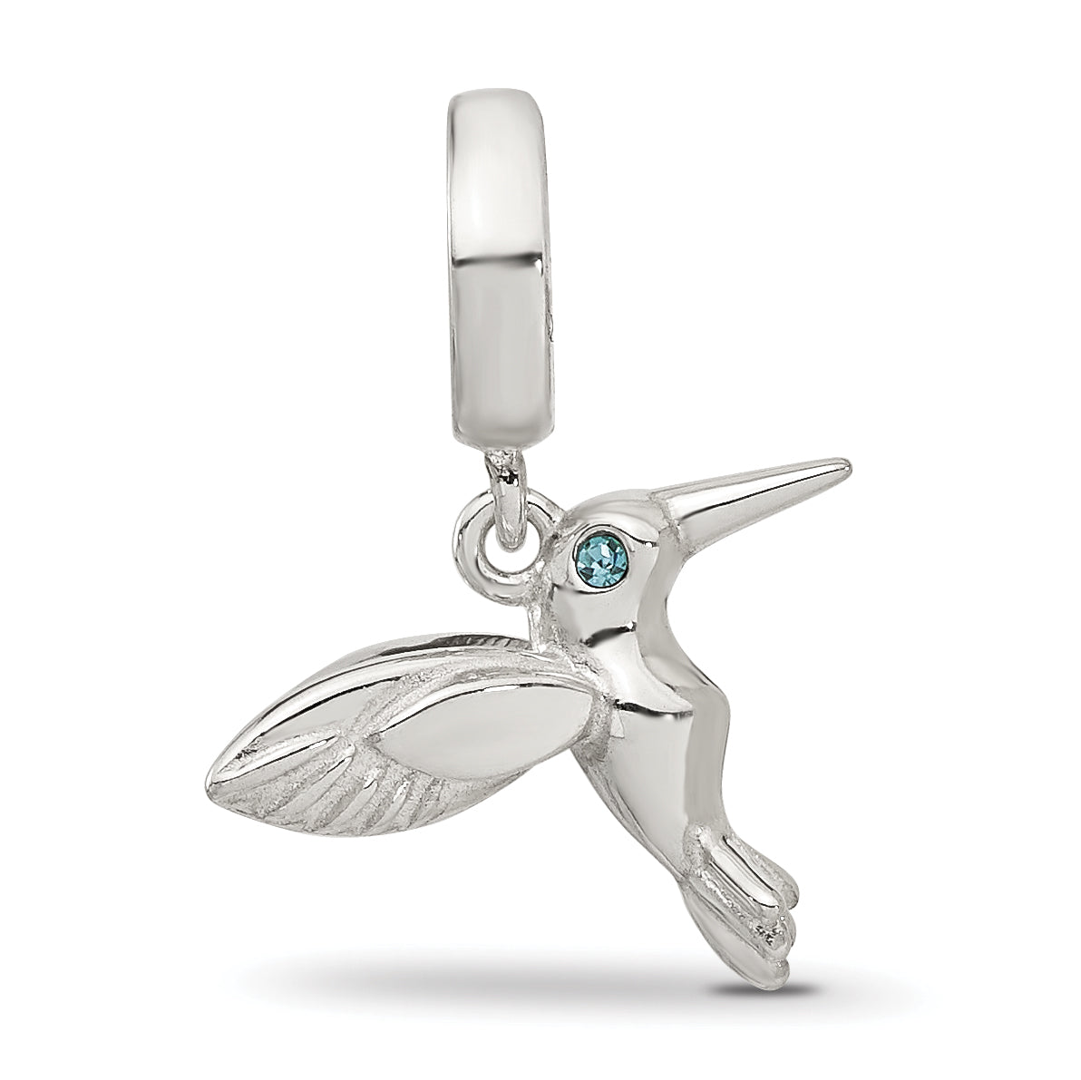 Sterling Silver Reflections Blue Cubic Zirconia Hummingbird Dangle Bead
