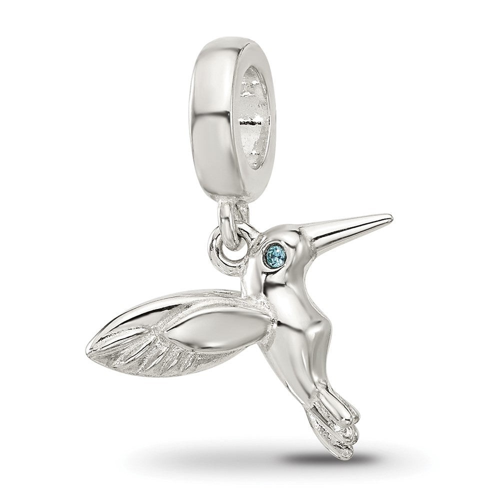 Sterling Silver Reflections Blue Cubic Zirconia Hummingbird Dangle Bead